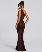 EVIE | One Shoulder Draped Satin-Look Maxi Dress