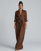 EVIE | Long Sleeve Shirt Collar Belted Jumpsuit