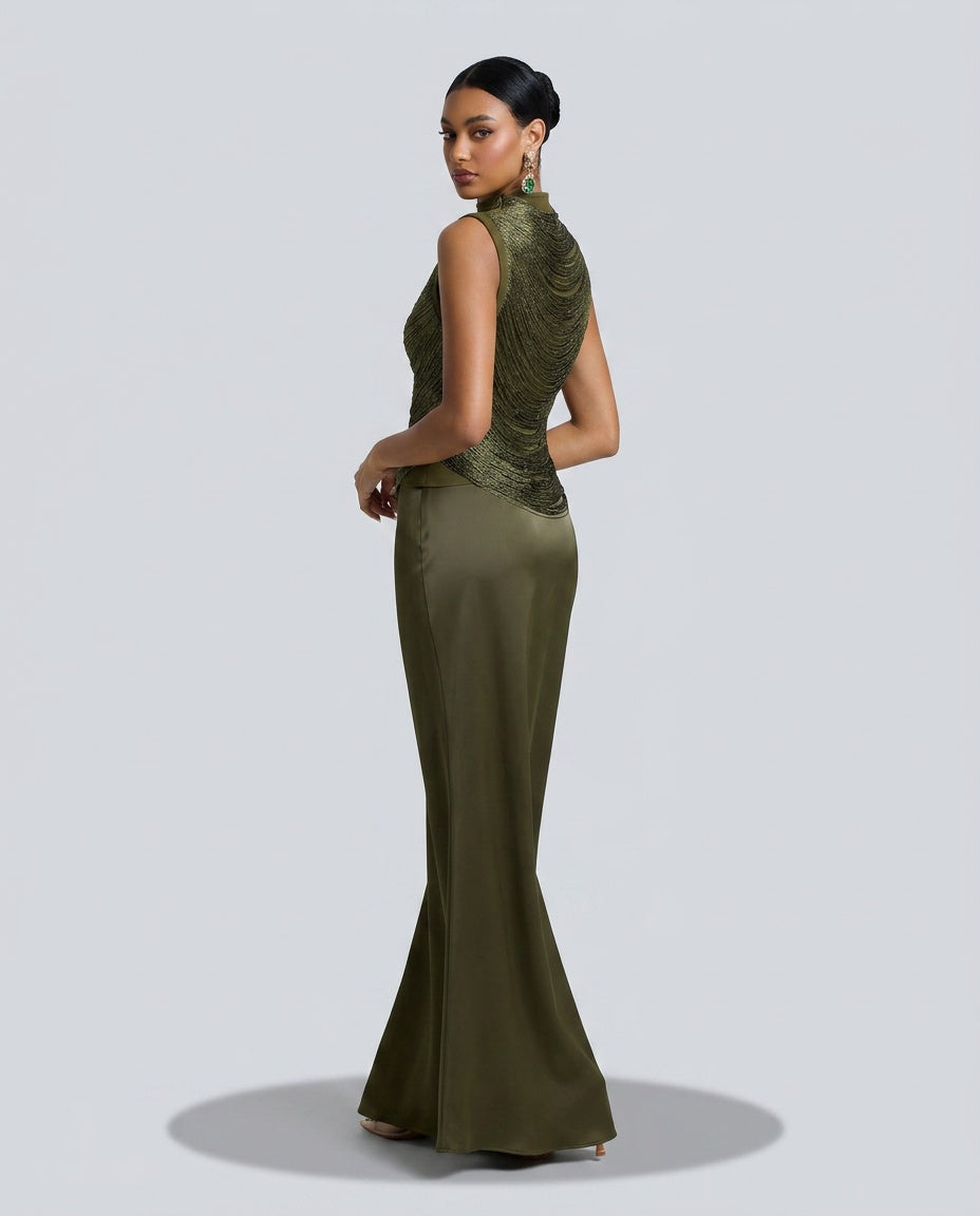 EVIE | Tassel Sleeveless Satin-Look Low Waist Maxi Skirt Set