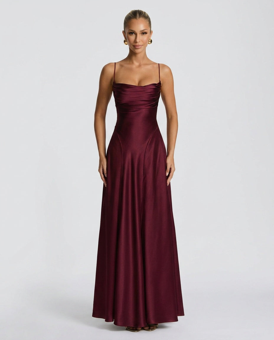 EVIE | Ruched Spaghetti Strap Bodycon Maxi Dress
