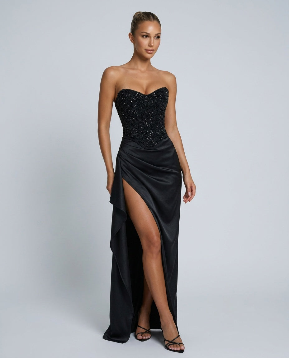 EVIE | Beaded Corset Sleeveless Evening Maxi Dress