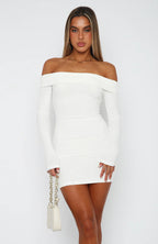 EVIE | Off Shoulder Long Sleeve Bodycon Mini Dress