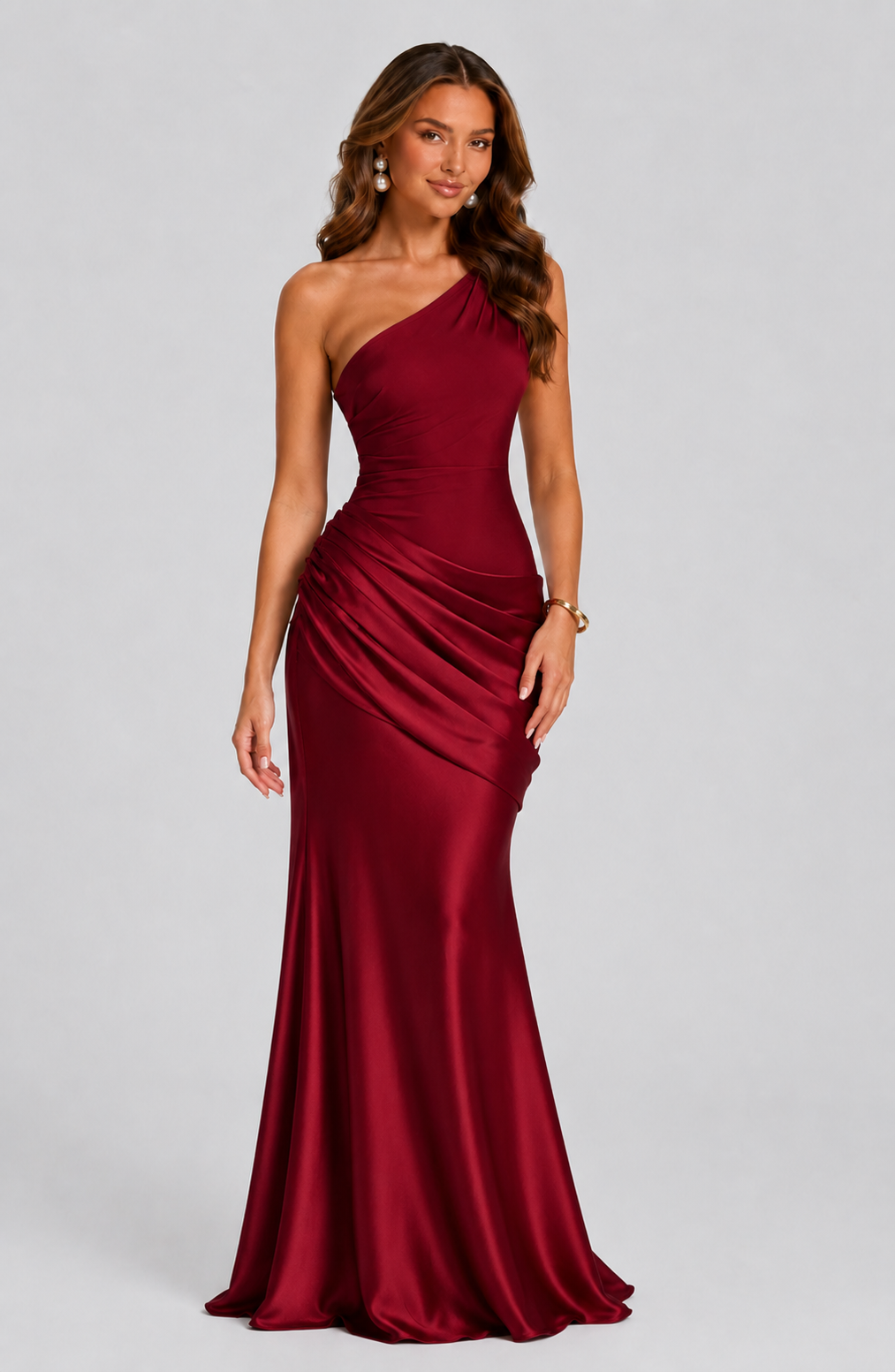 EVIE | One Shoulder Draped Satin-Look Maxi Dress