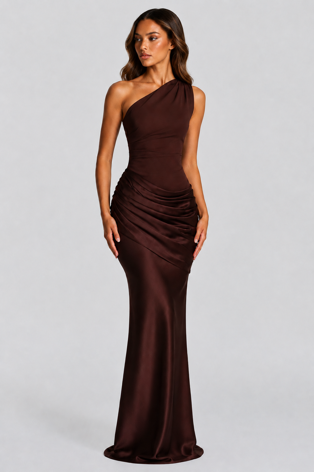 EVIE | One Shoulder Draped Satin-Look Maxi Dress