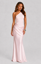 EVIE | One Shoulder Draped Satin-Look Maxi Dress