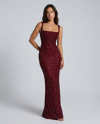EVIE | Sequin Tie-Up Square Neck Maxi Dress