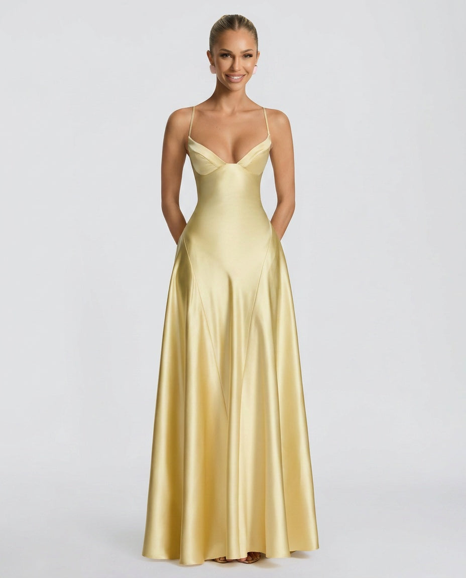 EVIE | Ruched Spaghetti Strap Maxi Dress